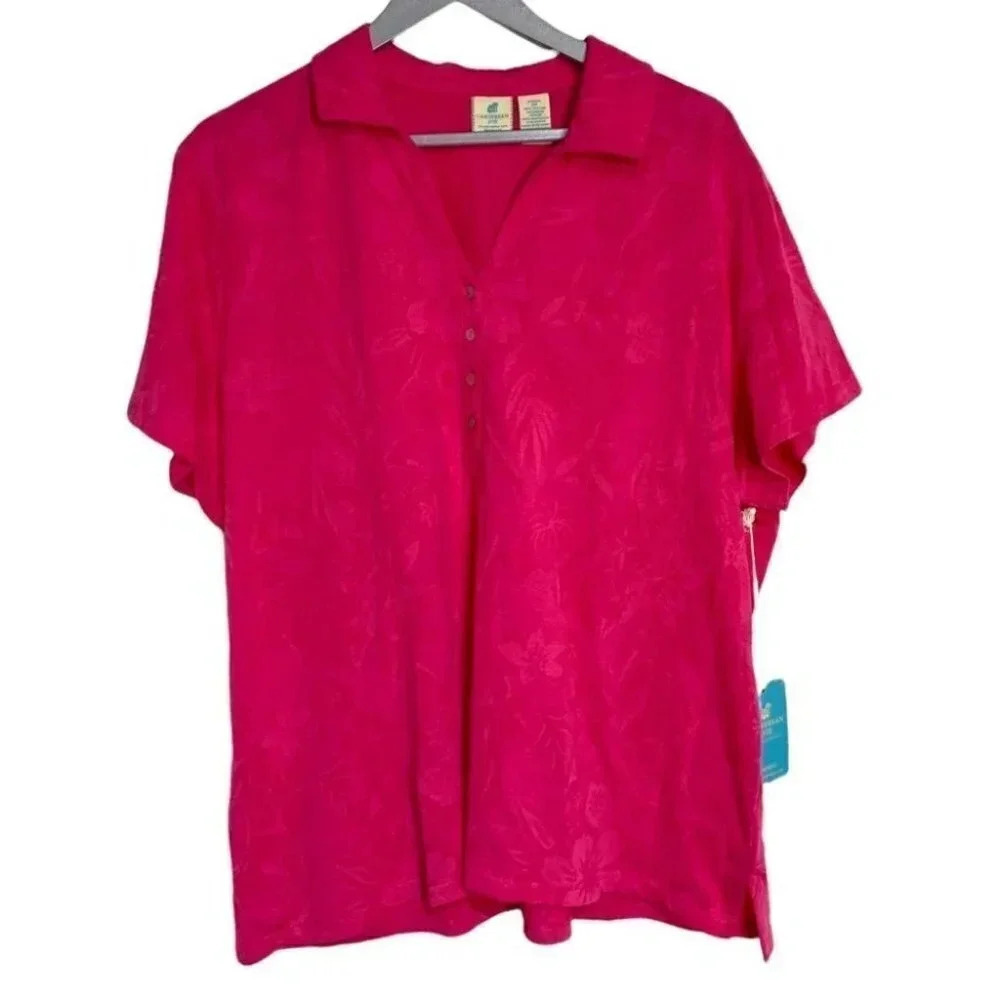 Caribbean Joe reef rose 2X short sleeve polo new